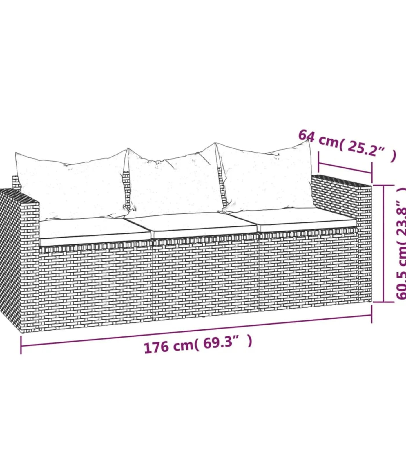 Clearance 3-delige Loungeset met kussens poly rattan grijs Tuinmeubelen