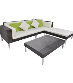 4-delige Loungeset met kussens poly rattan bruin Tuinmeubelen