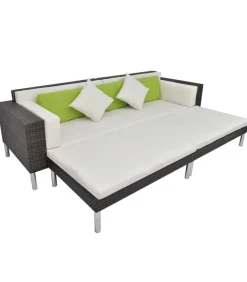 4-delige Loungeset met kussens poly rattan bruin Tuinmeubelen