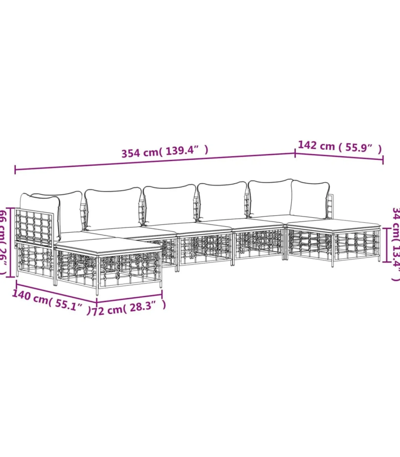 Online 7-delige Loungeset met kussens poly rattan antracietkleurig Tuinmeubelen