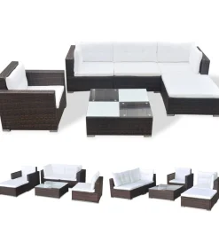 New 6-delige Loungeset met kussens poly rattan bruin Tuinmeubelen