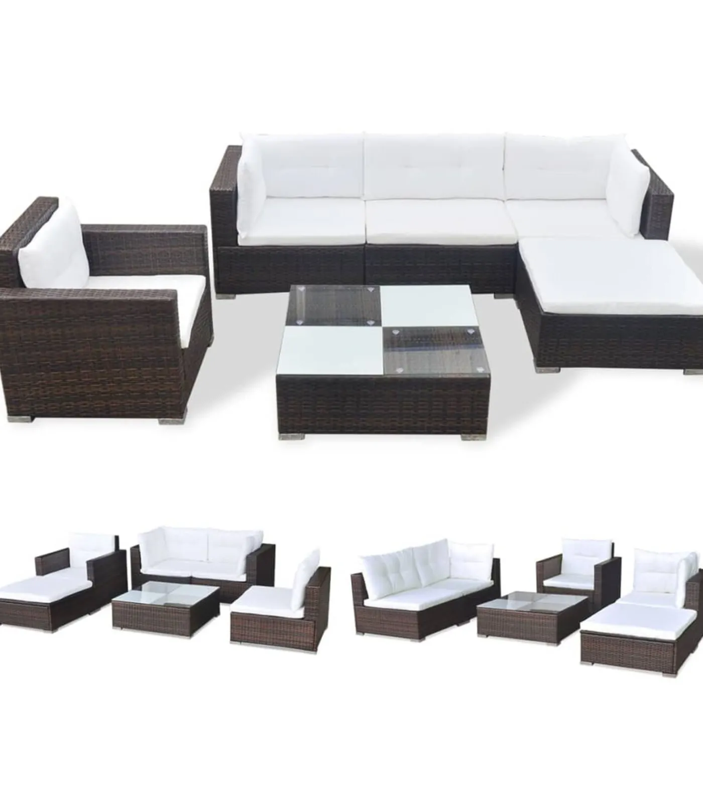 New 6-delige Loungeset met kussens poly rattan bruin Tuinmeubelen