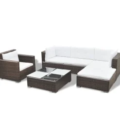 New 6-delige Loungeset met kussens poly rattan bruin Tuinmeubelen