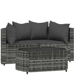 Clearance 3-delige Loungeset met kussens poly rattan grijs Tuinmeubelen
