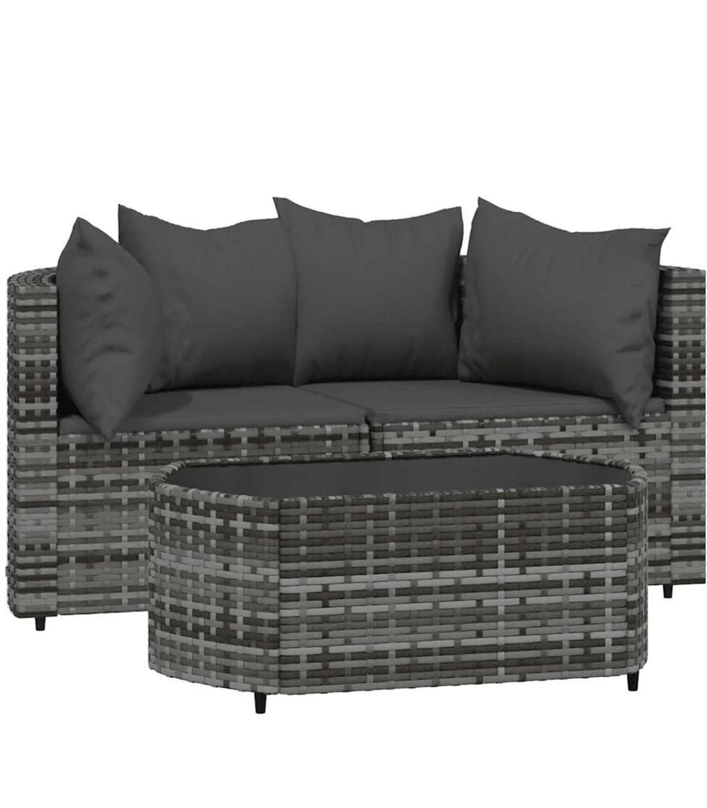 Clearance 3-delige Loungeset met kussens poly rattan grijs Tuinmeubelen