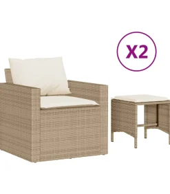 Hot 4-delige Loungeset met kussens poly rattan beige Tuinmeubelen