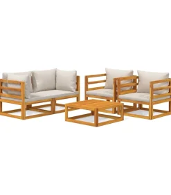 Clearance 5-delige Loungeset met lichtgrijze kussens massief hout Tuinmeubelen