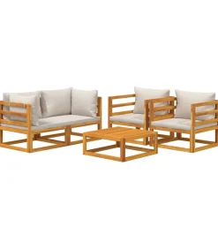 Clearance 5-delige Loungeset met lichtgrijze kussens massief hout Tuinmeubelen