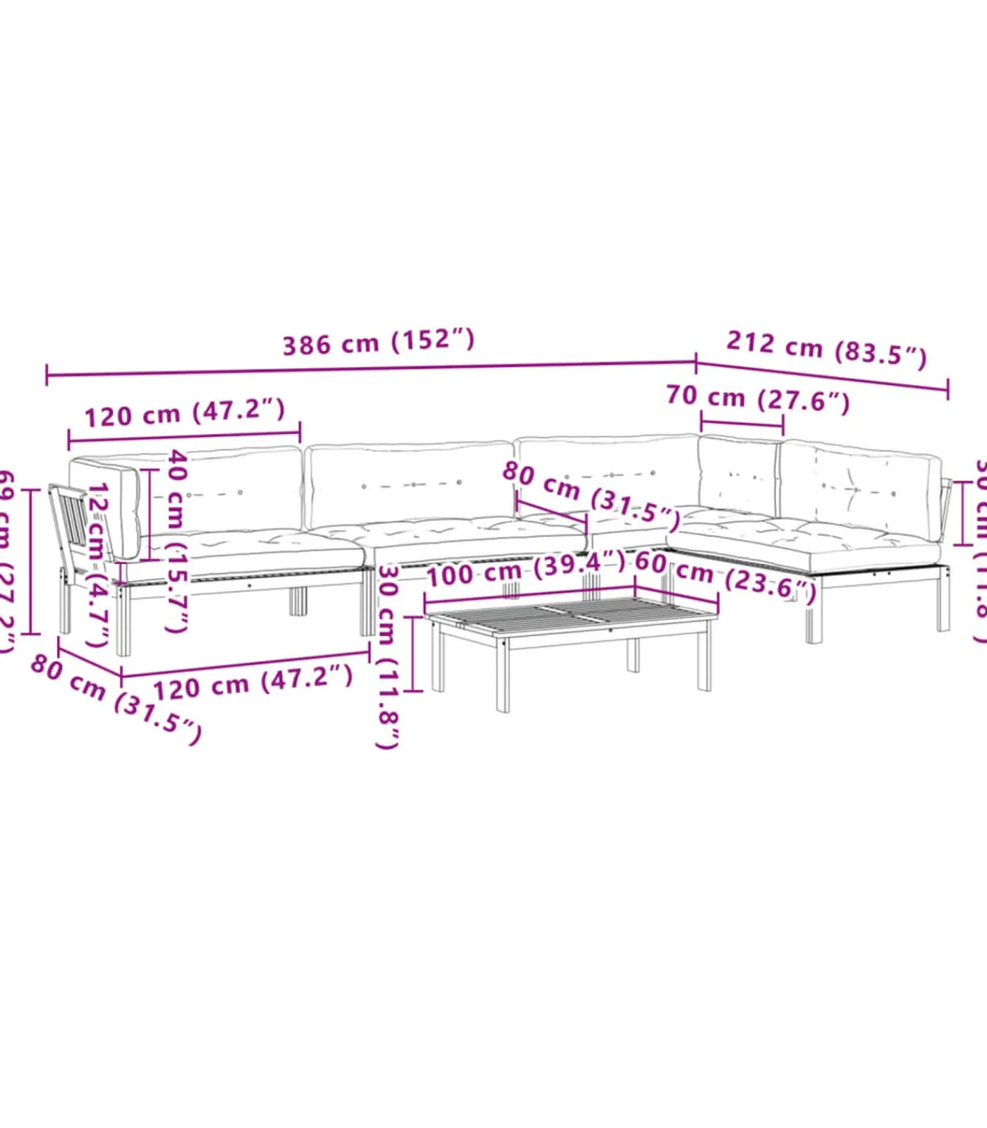 Online 5-delige Loungeset pallet met kussens massief acaciahout Tuinmeubelen