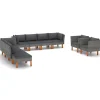 Outlet 10-delige Loungeset poly rattan en eucalyptushout grijs Tuinmeubelen