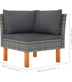Outlet 10-delige Loungeset poly rattan en eucalyptushout grijs Tuinmeubelen
