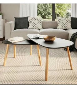 Clearance 2-delige Salontafelset massief grenenhout zwart Tafels