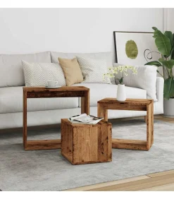 Best 3-delige Tafeltjesset bewerkt hout oud houtkleurig Tafels