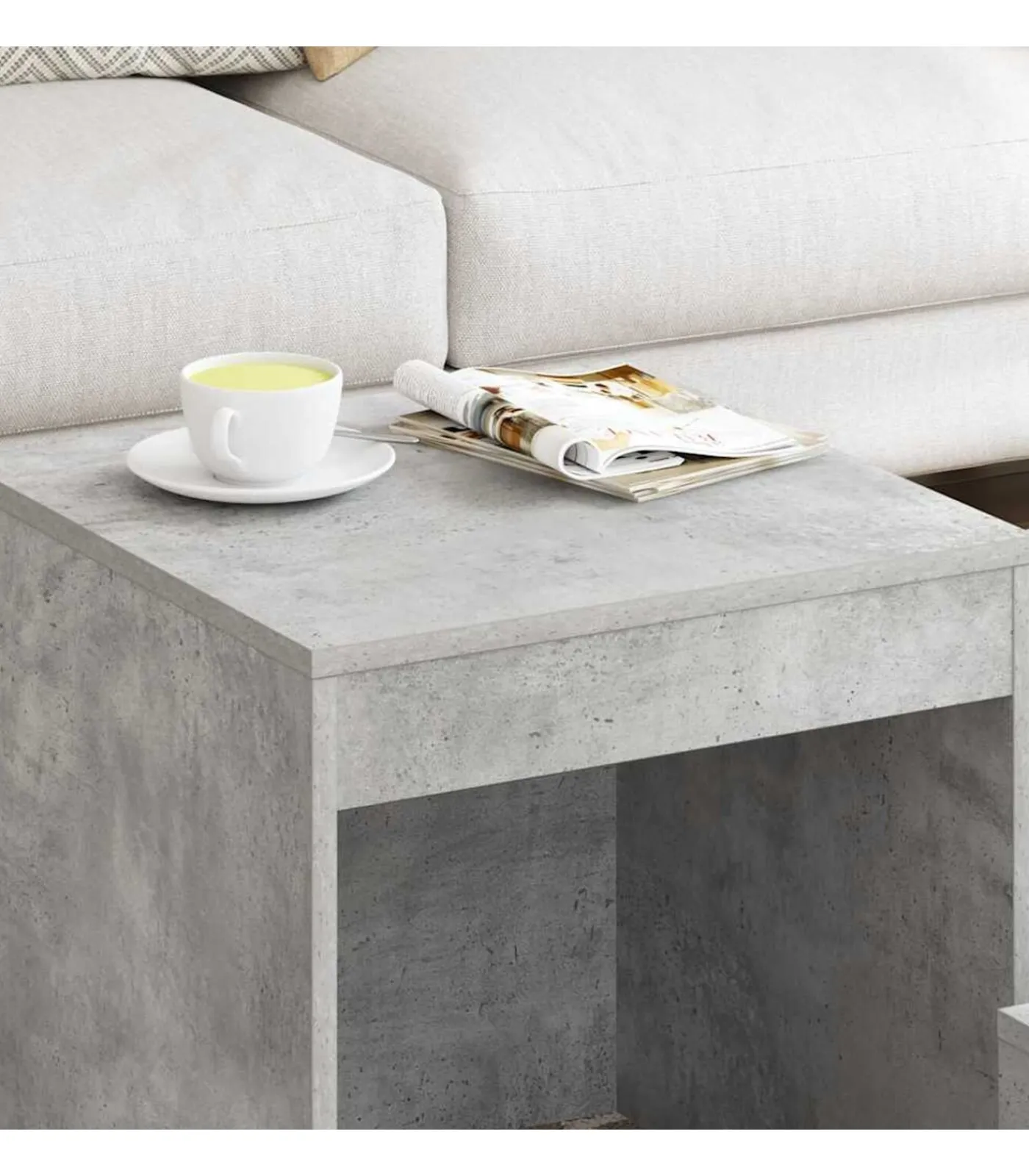 Outlet 3-delige Tafeltjesset bewerkt hout betongrijs Tafels