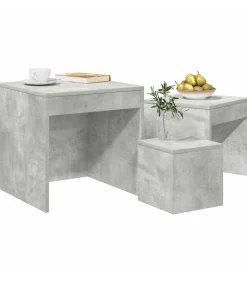 Outlet 3-delige Tafeltjesset bewerkt hout betongrijs Tafels