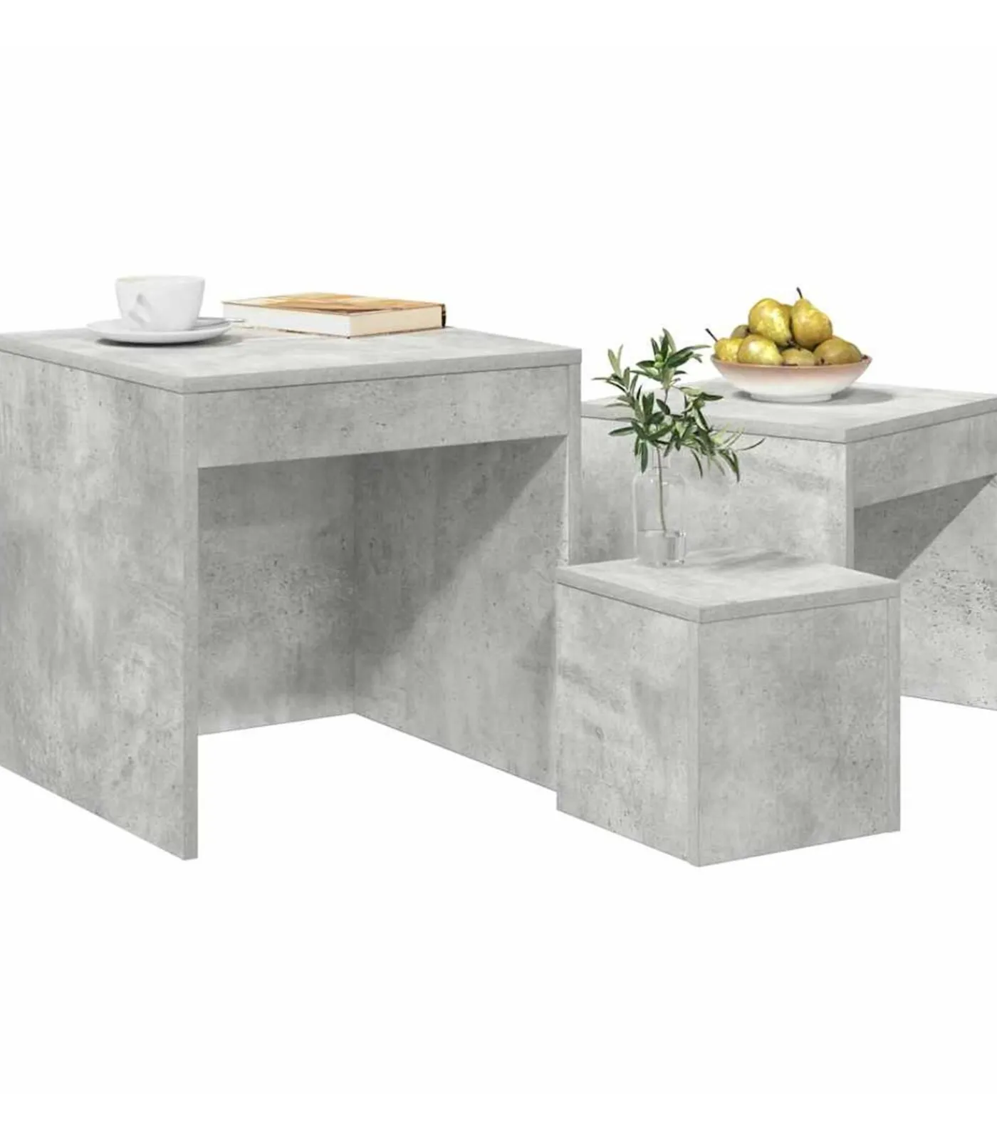 Outlet 3-delige Tafeltjesset bewerkt hout betongrijs Tafels