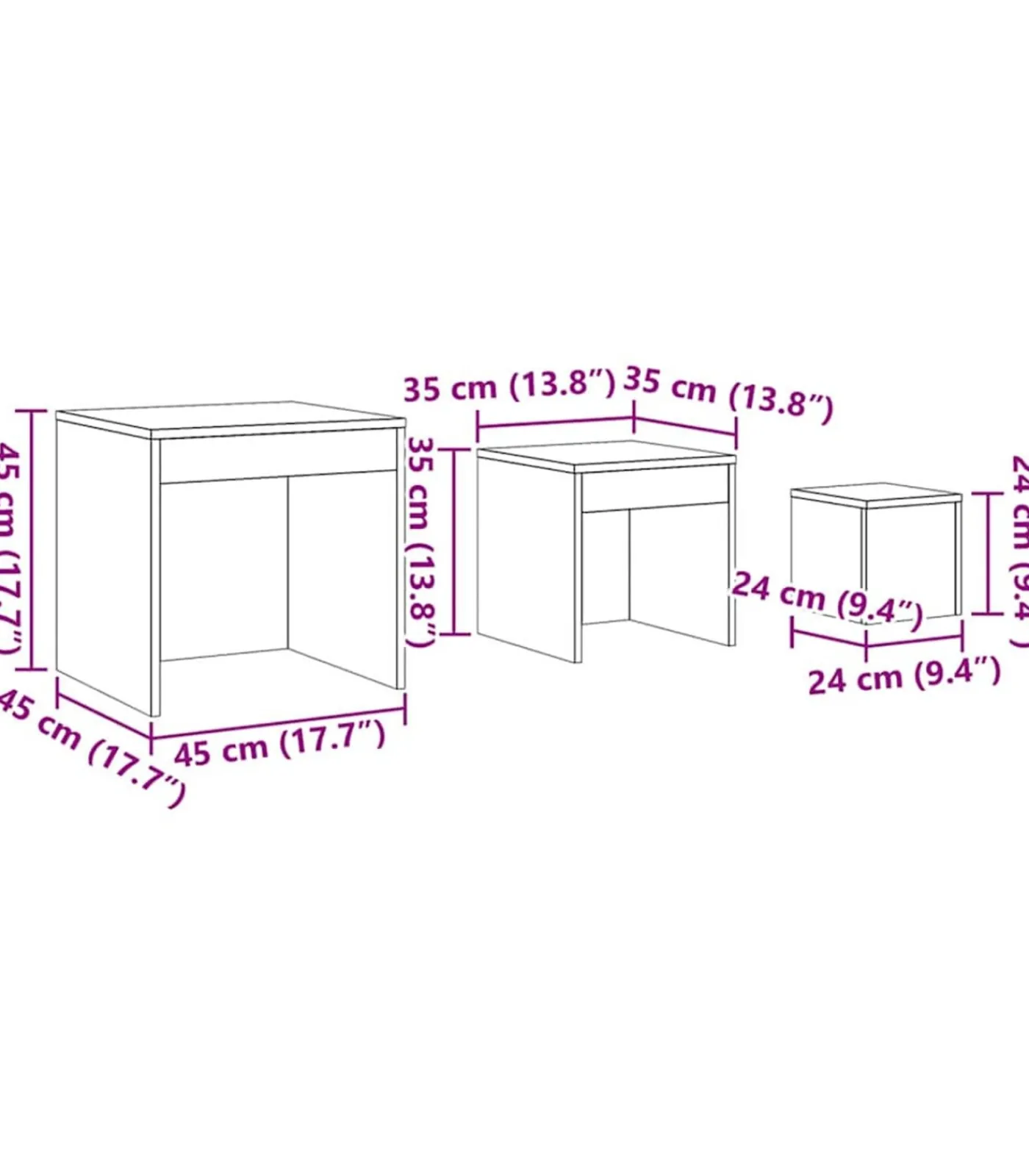 Outlet 3-delige Tafeltjesset bewerkt hout betongrijs Tafels