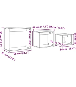 3-delige Tafeltjesset bewerkt hout artisanaal eikenkleur Tafels