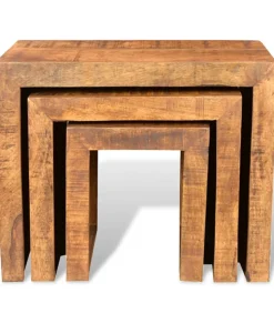 Discount 3-delige Tafeltjesset massief mangohout Tafels