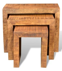 Discount 3-delige Tafeltjesset massief mangohout Tafels