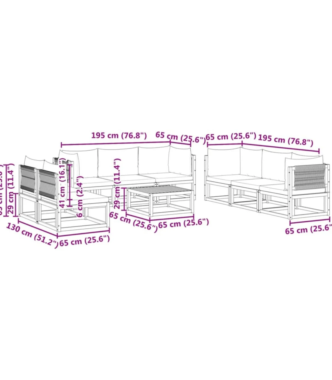 Clearance 9-delige tuinbankset met kussens acaciahout & touw Tuinmeubelen