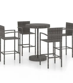 Discount 5-delige Tuinbarset poly rattan grijs Tuinmeubelen