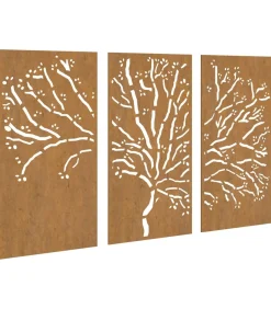 Clearance 3-delige Tuindecoratieset boomontwerp 105x55 cm cortenstaal Decoratie