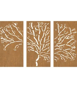 Clearance 3-delige Tuindecoratieset boomontwerp 105x55 cm cortenstaal Decoratie