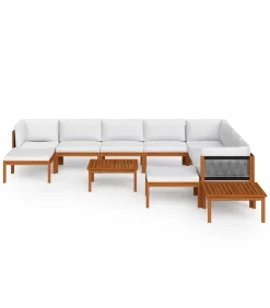 Online 12-delige tuinloungeset met kussens crèmekleurig acaciahout en touw Tuinmeubelen