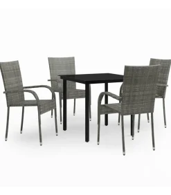 Hot 5-delige Tuinset grijs en zwart Tuinmeubelen