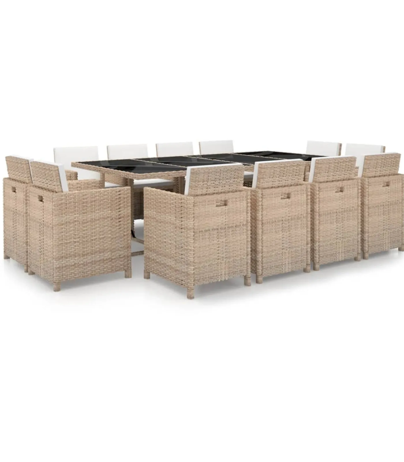 Outlet 13-delige Tuinset met kussens poly rattan beige Tuinmeubelen