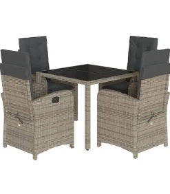 Clearance 5-delige Tuinset met kussens poly rattan grijs Tuinmeubelen