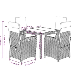 Clearance 5-delige Tuinset met kussens poly rattan grijs Tuinmeubelen