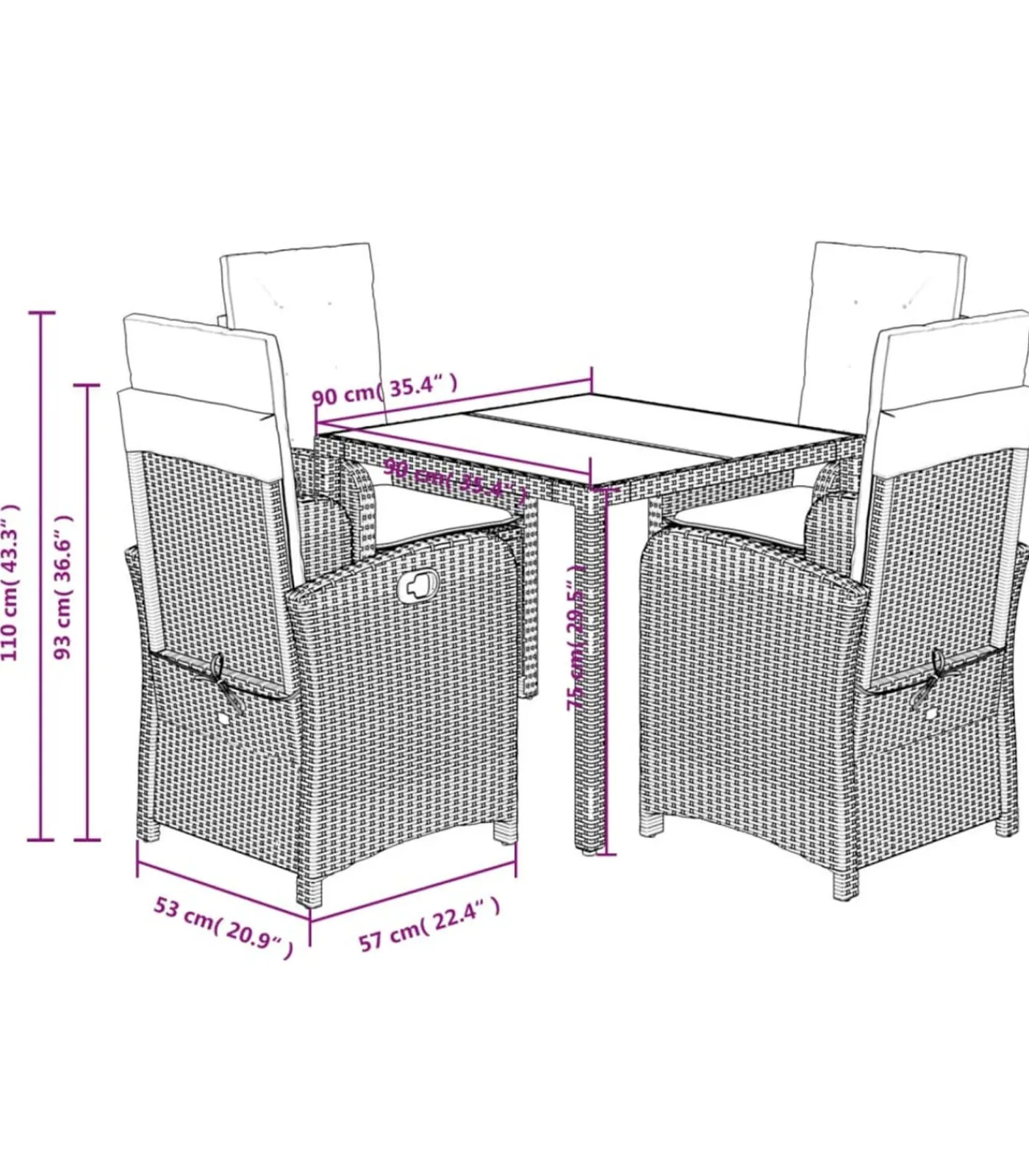 Clearance 5-delige Tuinset met kussens poly rattan grijs Tuinmeubelen