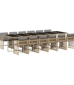 Sale 13-delige Tuinset met kussens poly rattan gemengd beige Tuinmeubelen