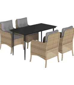 Discount 5-delige Tuinset met kussens poly rattan beige Tuinmeubelen