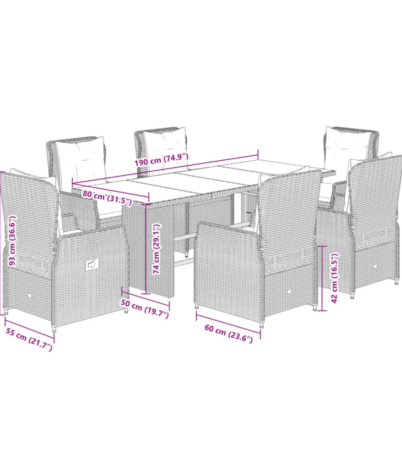 Online 7-delige Tuinset met kussens poly rattan zwart Tuinmeubelen