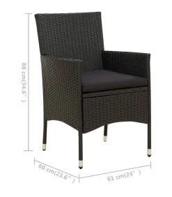 9-delige Tuinset met kussens poly rattan zwart Tuinmeubelen