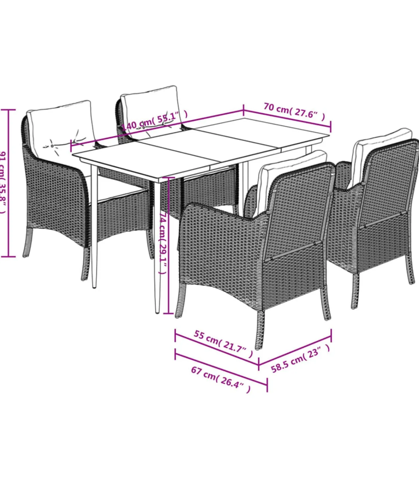 New 5-delige Tuinset met kussens poly rattan zwart Tuinmeubelen