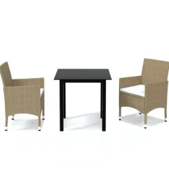 Hot 3-delige Tuinset met kussens poly rattan beige Tuinmeubelen