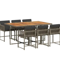 Outlet 7-delige Tuinset met kussens poly rattan grijs Tuinmeubelen