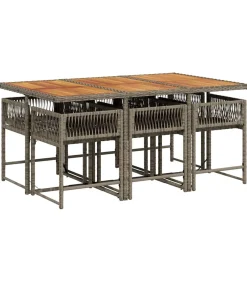 Outlet 7-delige Tuinset met kussens poly rattan grijs Tuinmeubelen