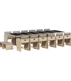 New 17-delige Tuinset met kussens poly rattan gemengd beige Tuinmeubelen