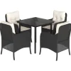 Outlet 5-delige Tuinset met kussens poly rattan zwart Tuinmeubelen