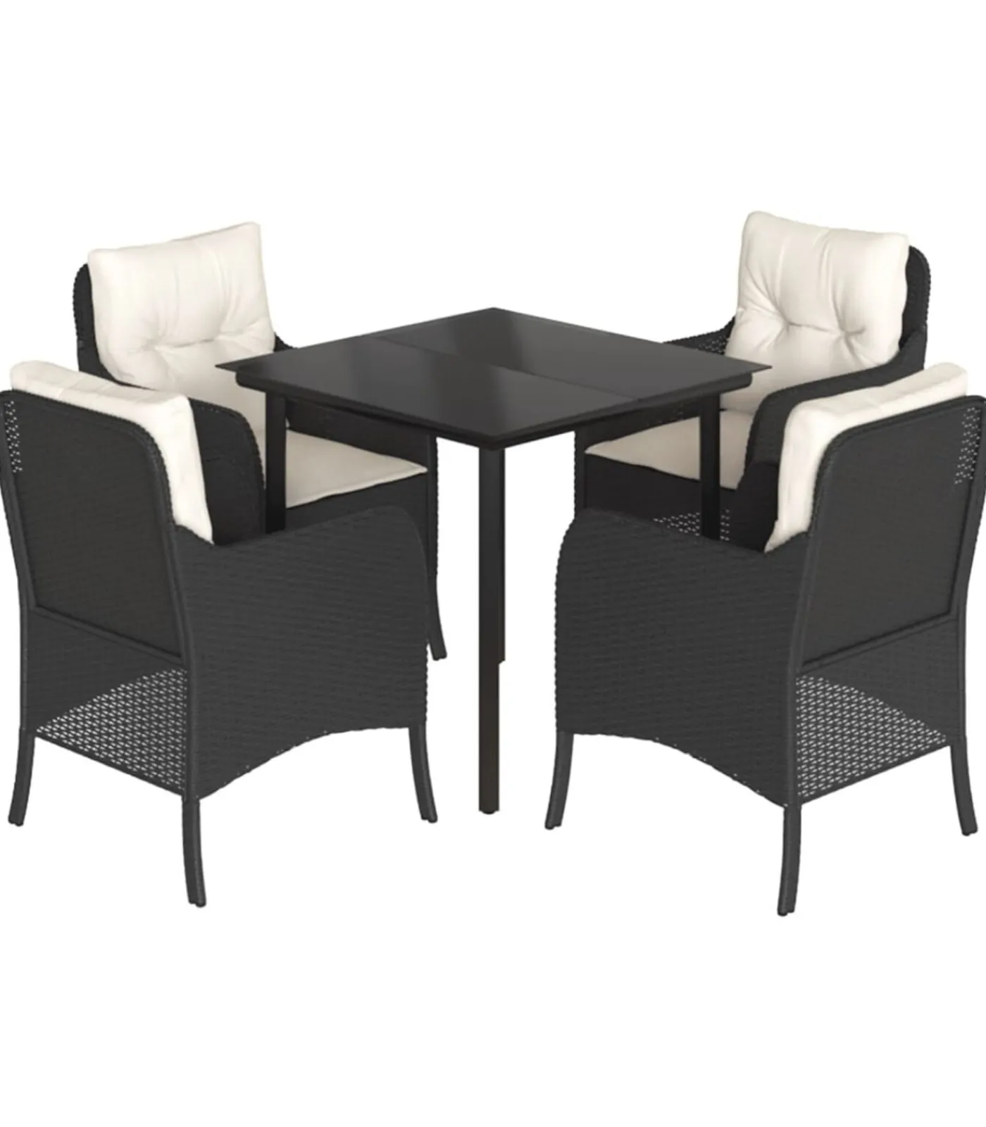 Outlet 5-delige Tuinset met kussens poly rattan zwart Tuinmeubelen