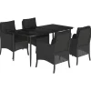 Clearance 5-delige Tuinset met kussens poly rattan zwart Tuinmeubelen