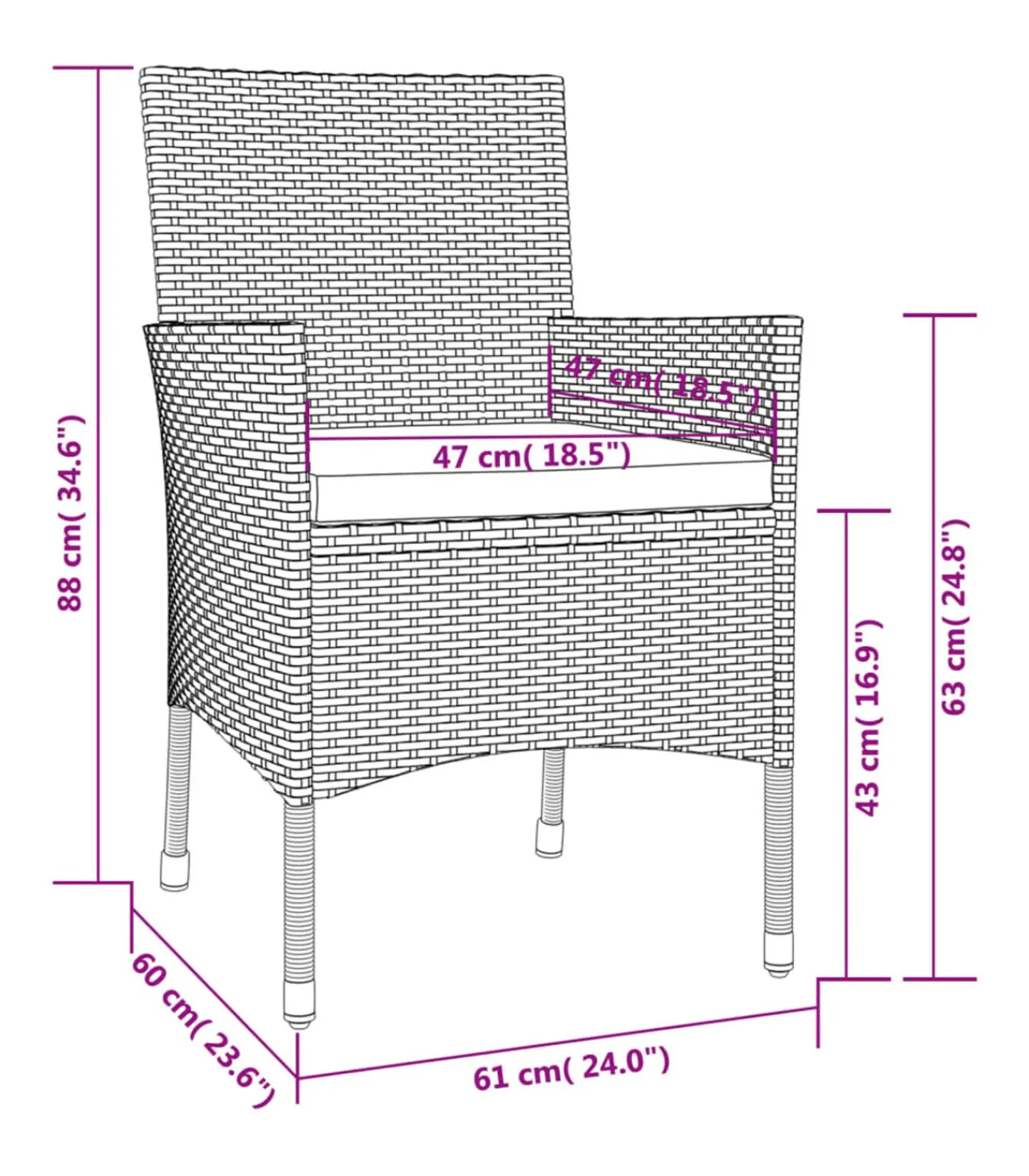 Clearance 5-delige Tuinset met kussens poly rattan zwart Tuinmeubelen