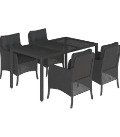 Sale 5-delige Tuinset met kussens poly rattan zwart Tuinmeubelen