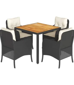 Outlet 5-delige Tuinset met kussens poly rattan zwart Tuinmeubelen