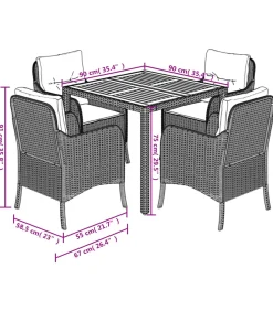 Outlet 5-delige Tuinset met kussens poly rattan zwart Tuinmeubelen